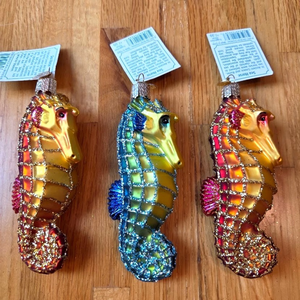 NEW Old World Christmas OWC Blown Glass Seahorse Ornament Set of 3 12607 Beach